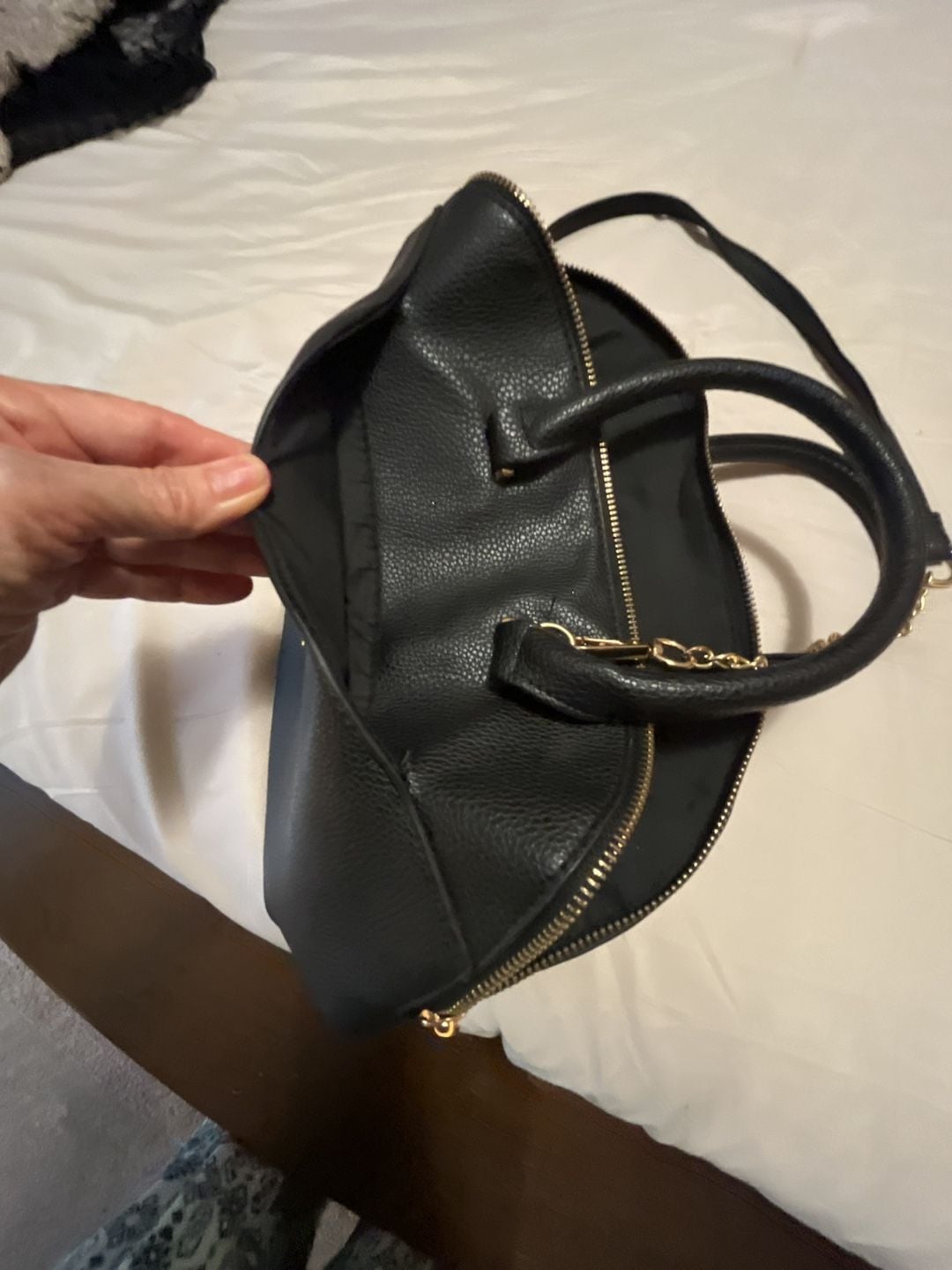 Bebe Black Satchel Handbag With Gold Chain Strap 4