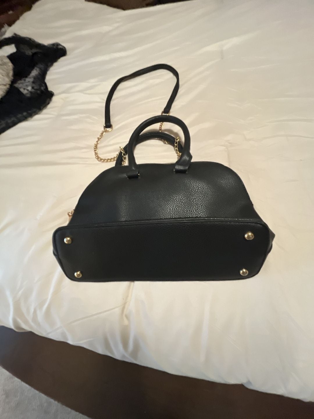 Bebe Black Satchel Handbag With Gold Chain Strap 7