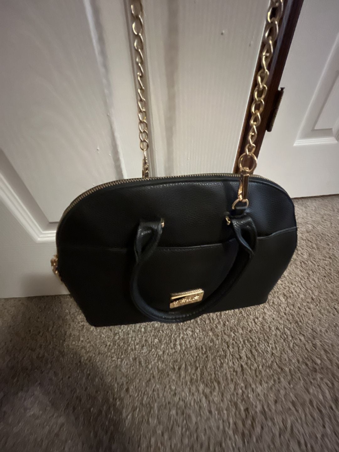 Bebe Black Satchel Handbag With Gold Chain Strap 11