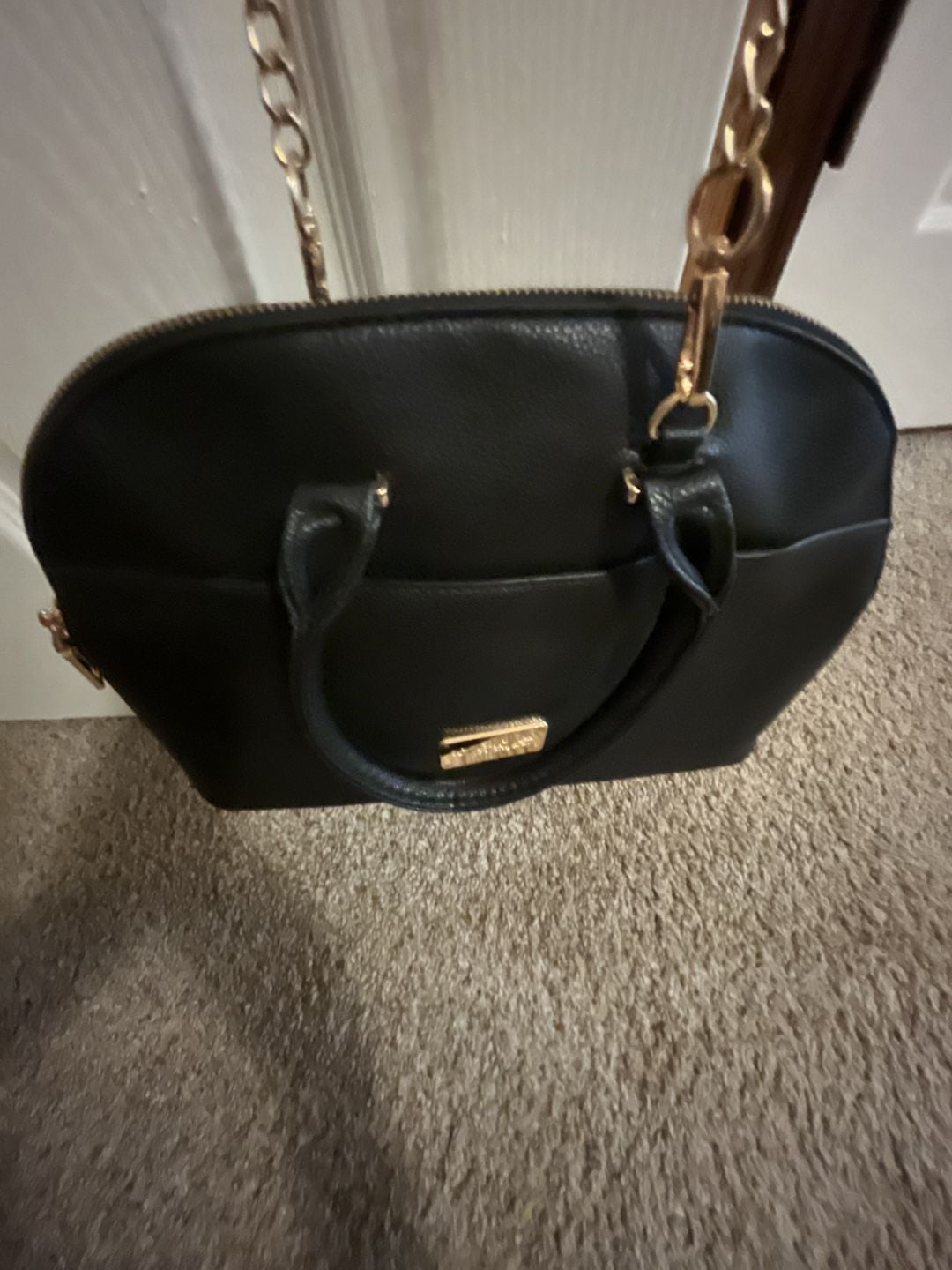 Bebe Black Satchel Handbag With Gold Chain Strap 12