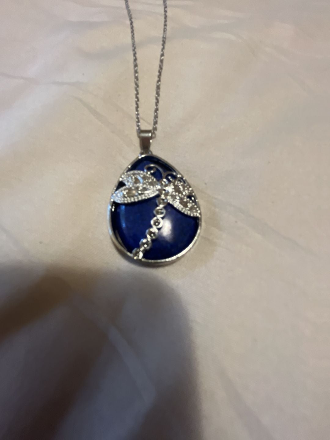 Unbranded Blue Teardrop Dragonfly Pendant Necklace 4