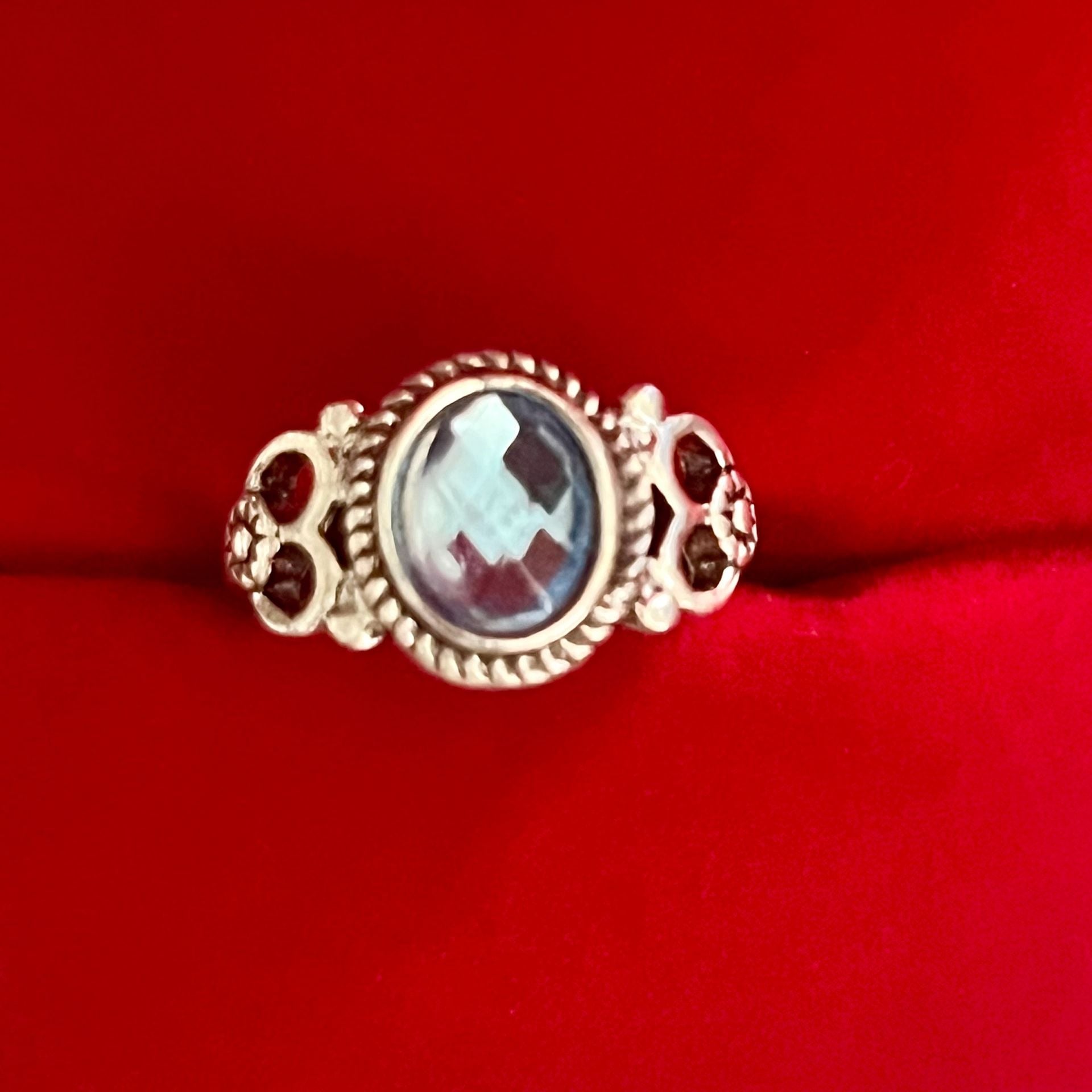 Vintage Silver Blue Gemstone Filigree Titanium Steel Ring Size 6 2