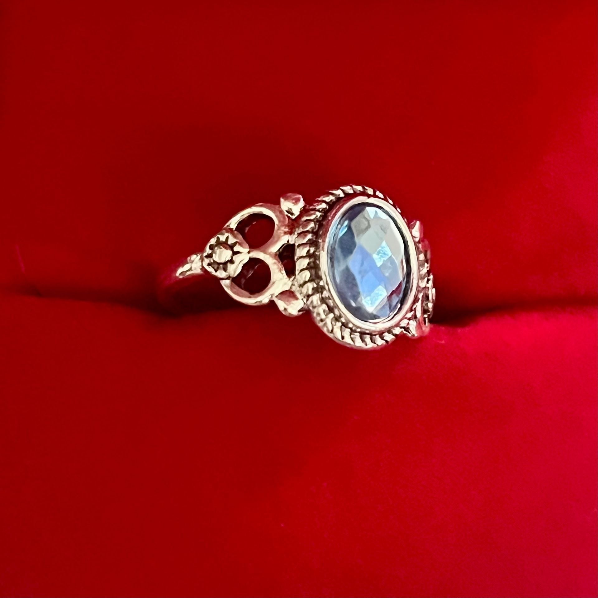 Vintage Silver Blue Gemstone Filigree Titanium Steel Ring Size 6 3