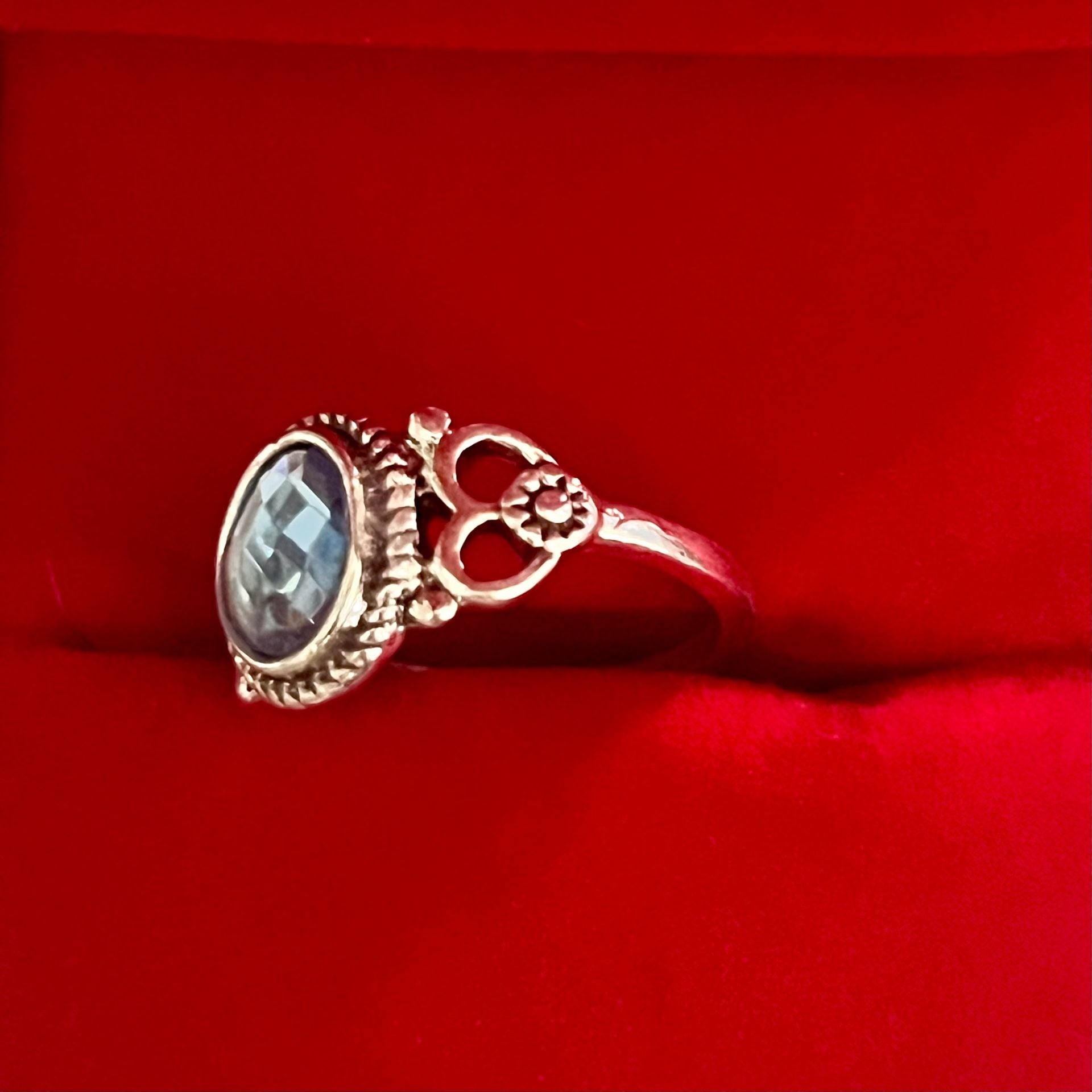 Vintage Silver Blue Gemstone Filigree Titanium Steel Ring Size 6 4