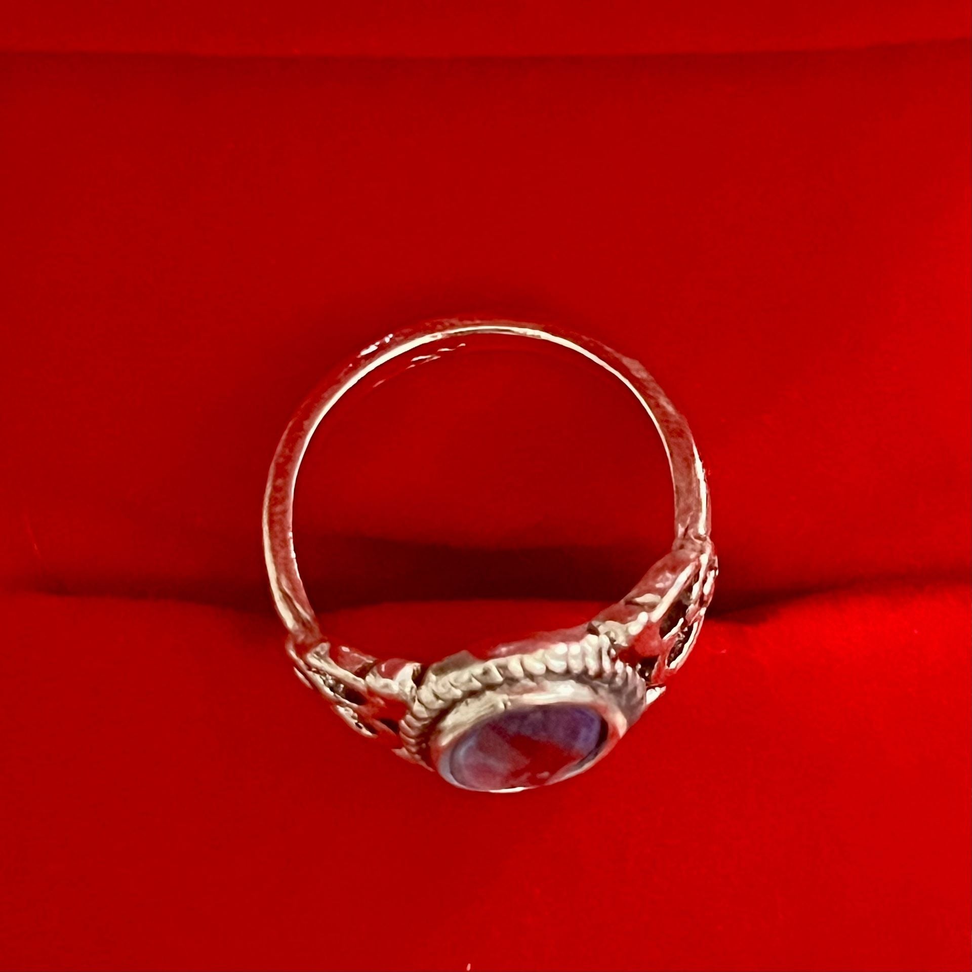 Vintage Silver Blue Gemstone Filigree Titanium Steel Ring Size 6 5