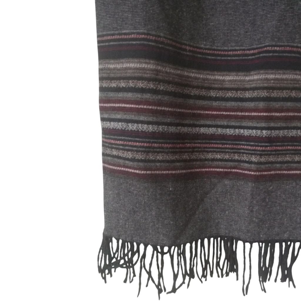Vtg 90s CC Hughes Wool Blend Midi Skirt Sz 8 Boho Striped Fringe 6