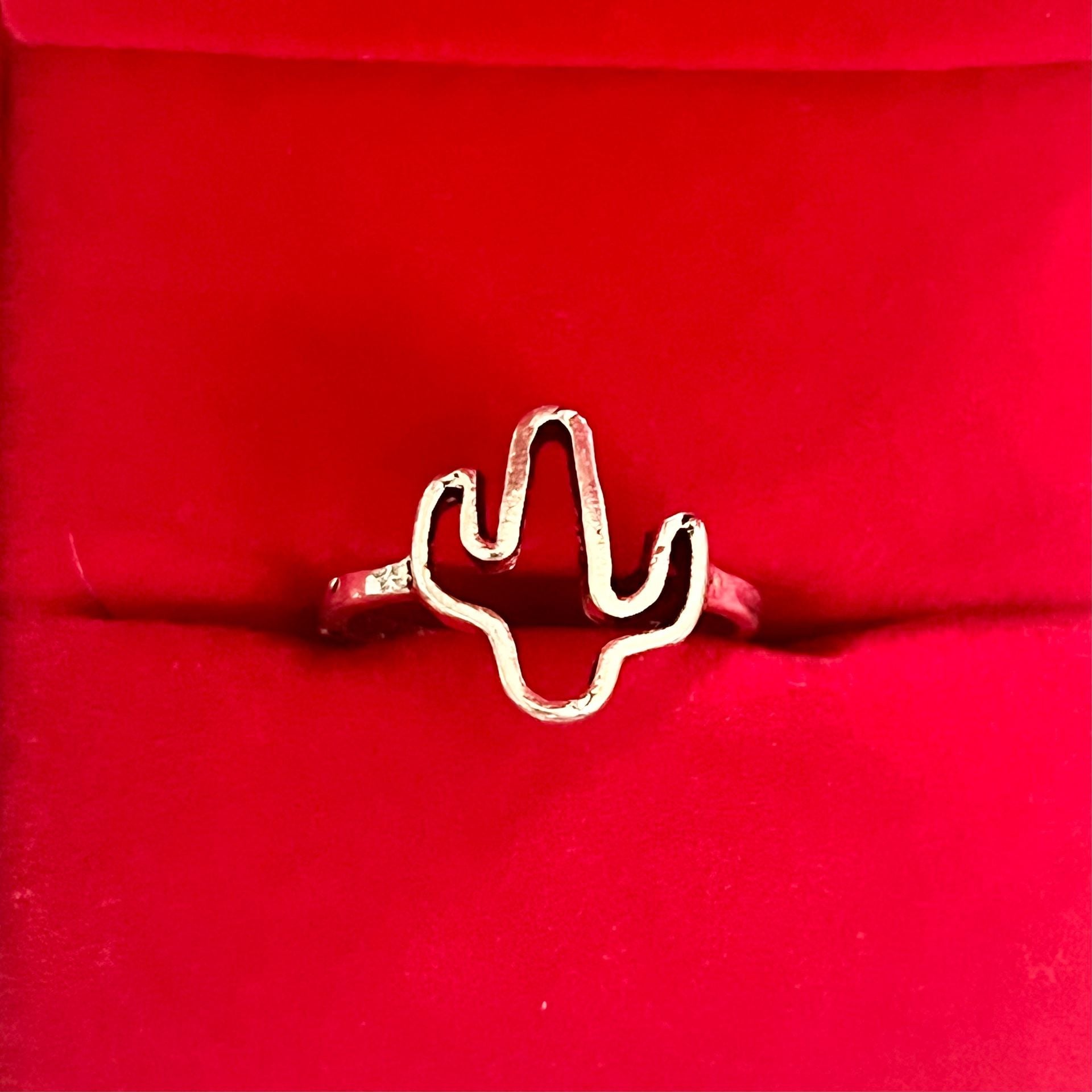 Silver Cactus Ring Titanium Steel Size 6 2