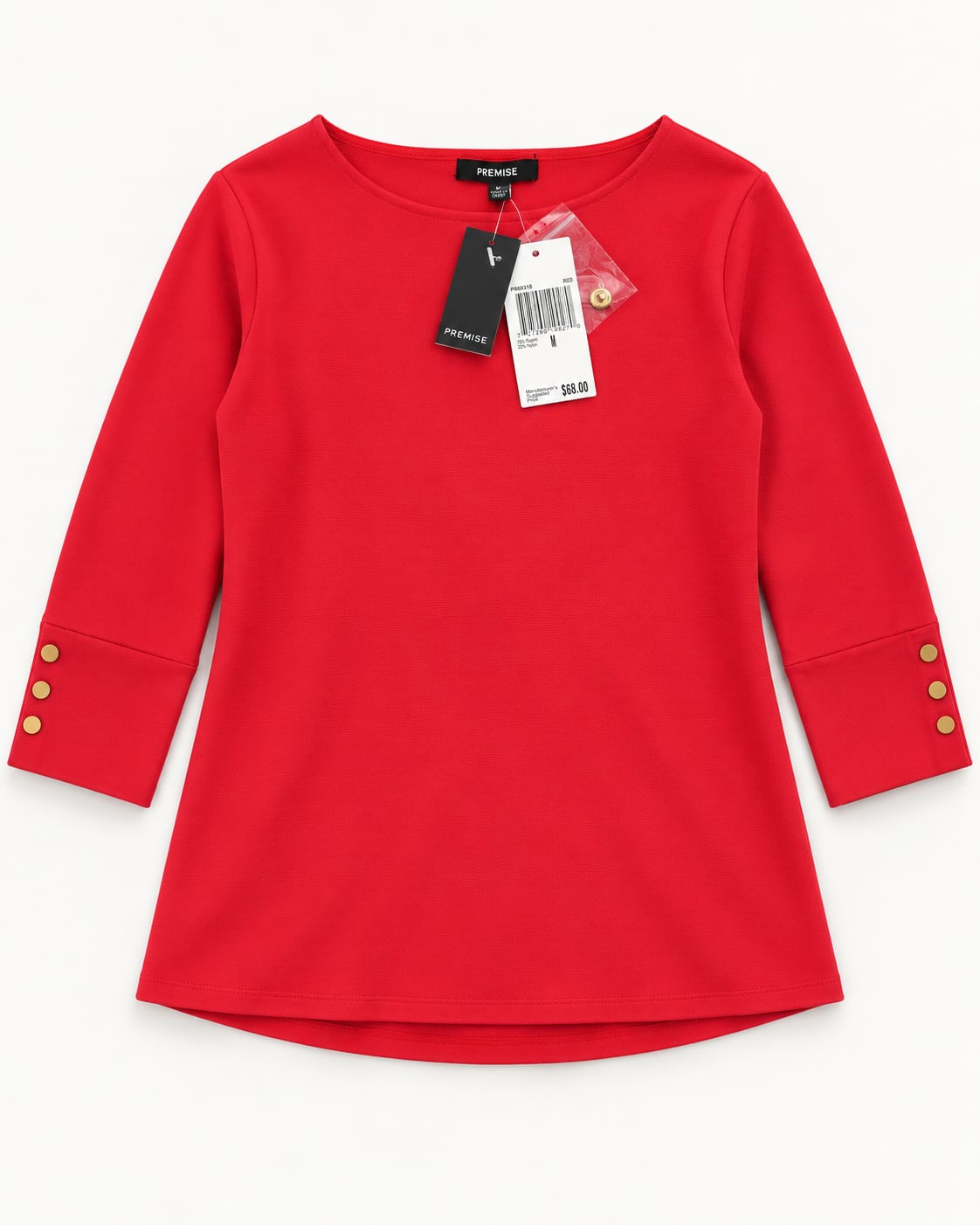 Premise NWT Red Gold Button Cuff Knit Tunic Top Rayon Blend M P860318 3