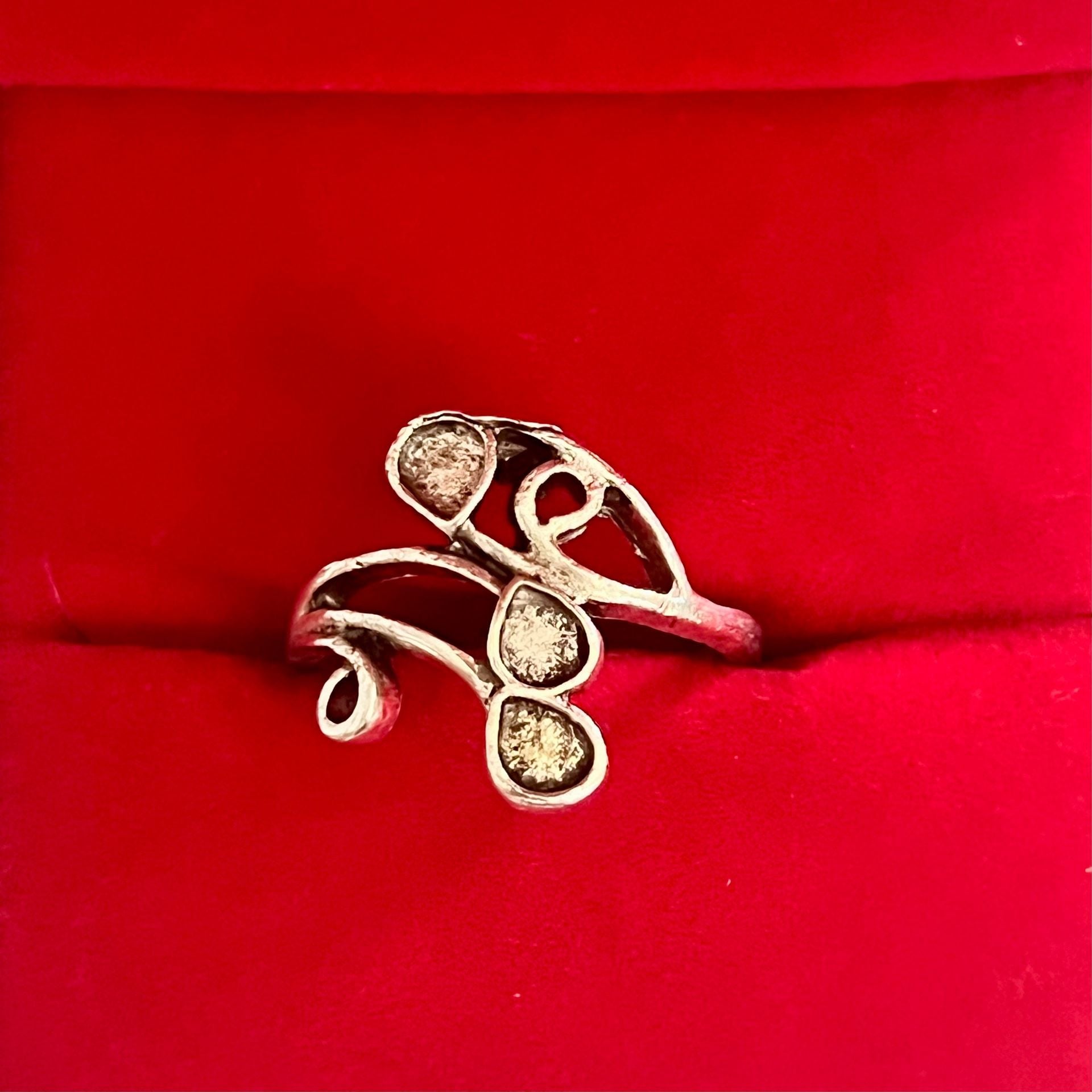 Vintage Organic Shape Cluster Titanium Steel Silver Statement Ring Size 6 2