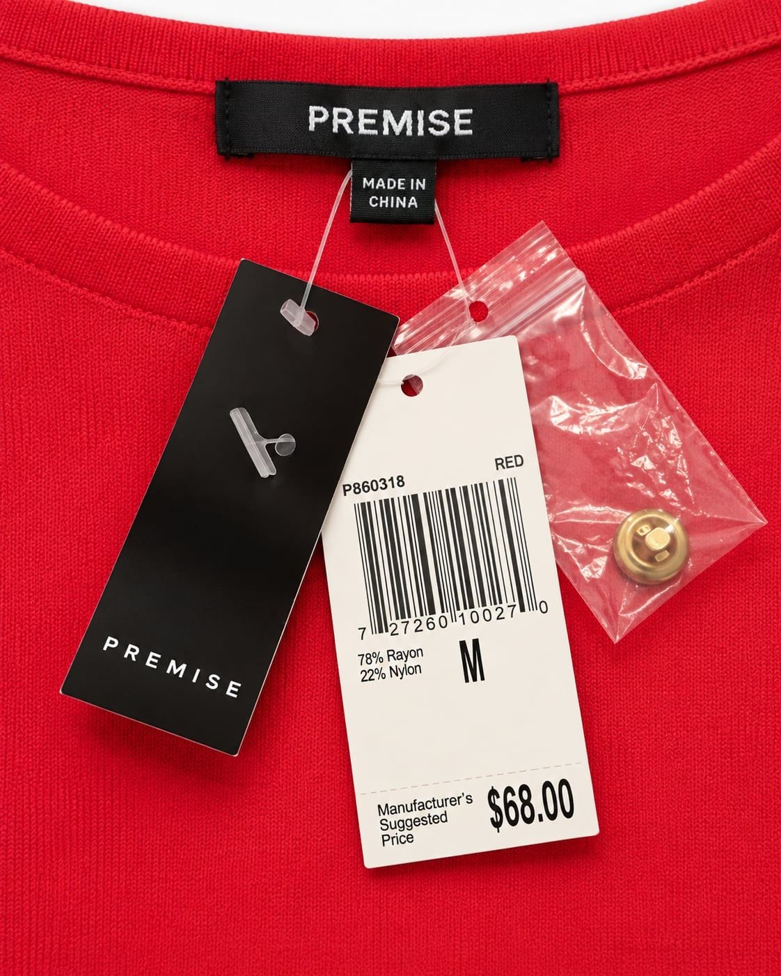 Premise NWT Red Gold Button Cuff Knit Tunic Top Rayon Blend M P860318 6