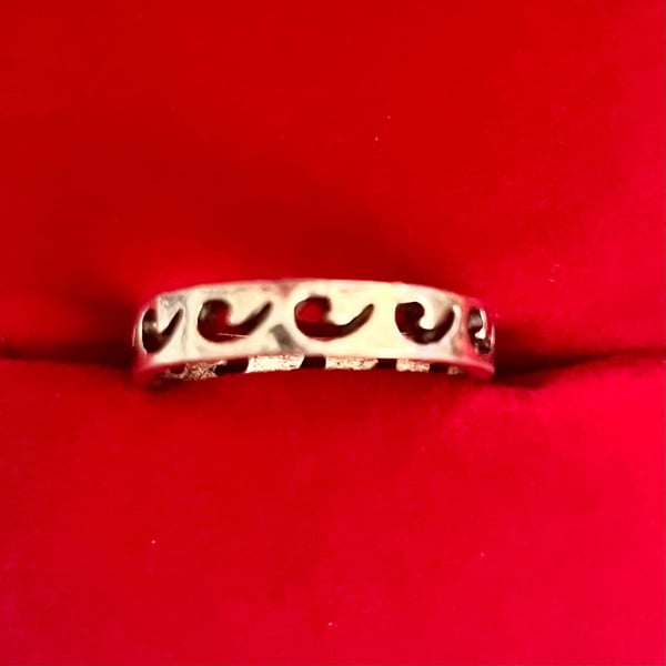  Cutout Wave Ring Titanium Steel Silver Size 6