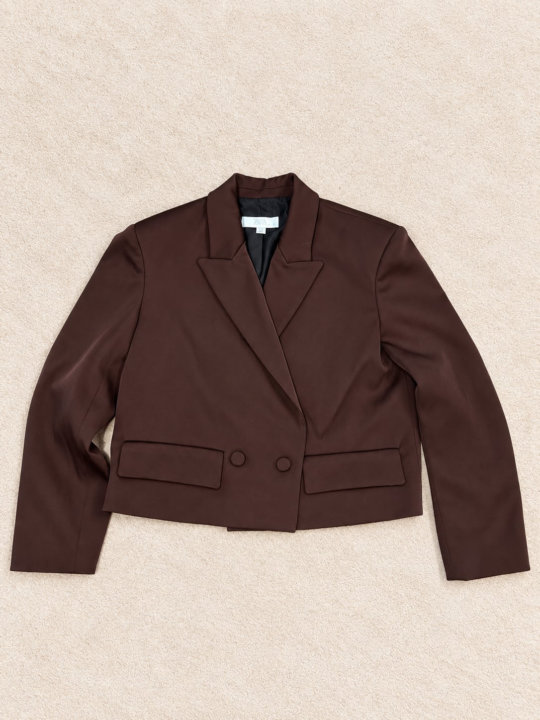 Zara Chocolate Brown Cropped Double Breasted Blazer XS 3