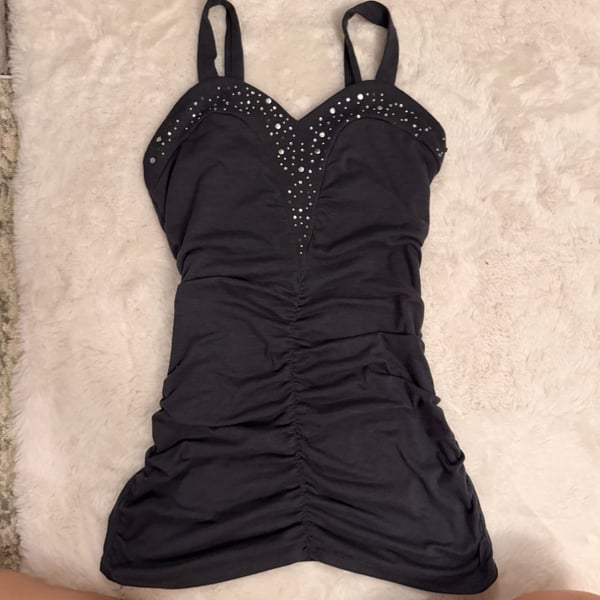 Vintage Y2K Black Rhinestone Ruched Camisole Top