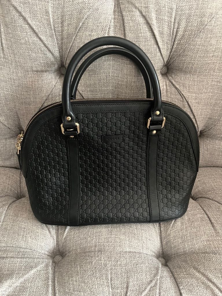 Gucci Guccissima Leather Dome Satchel Black Handbag 2