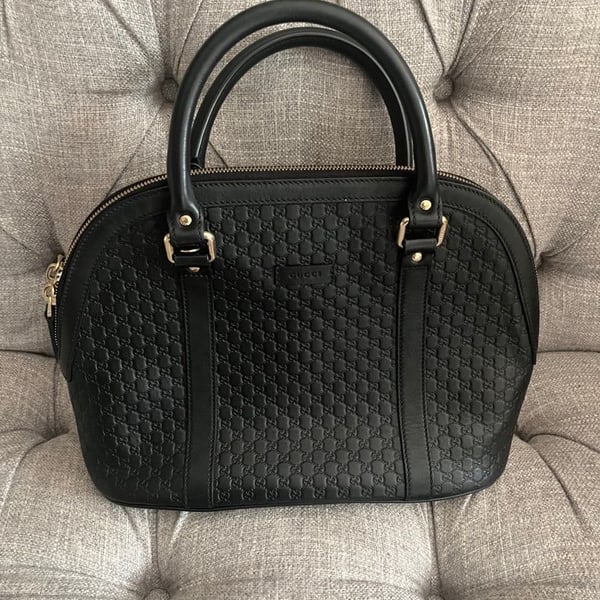 Gucci Guccissima Leather Dome Satchel Black Handbag