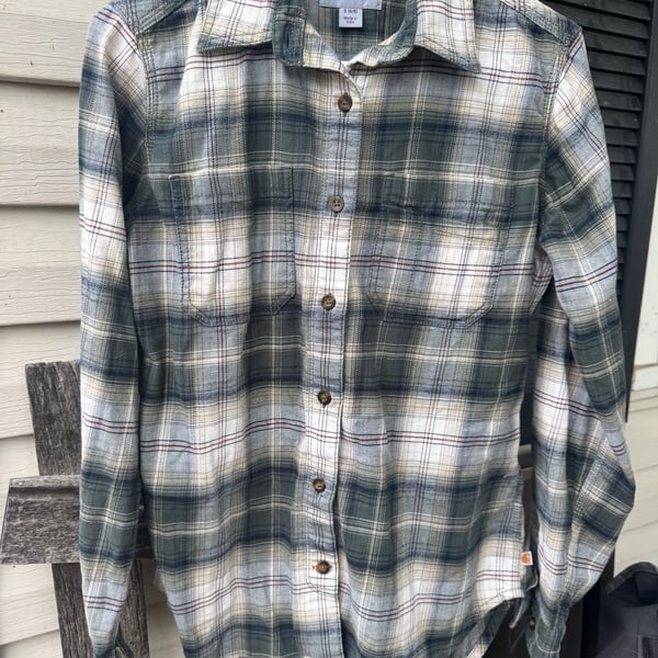 Carhartt Plaid Flannel Button Up Shirt Size S 4/6 Green White