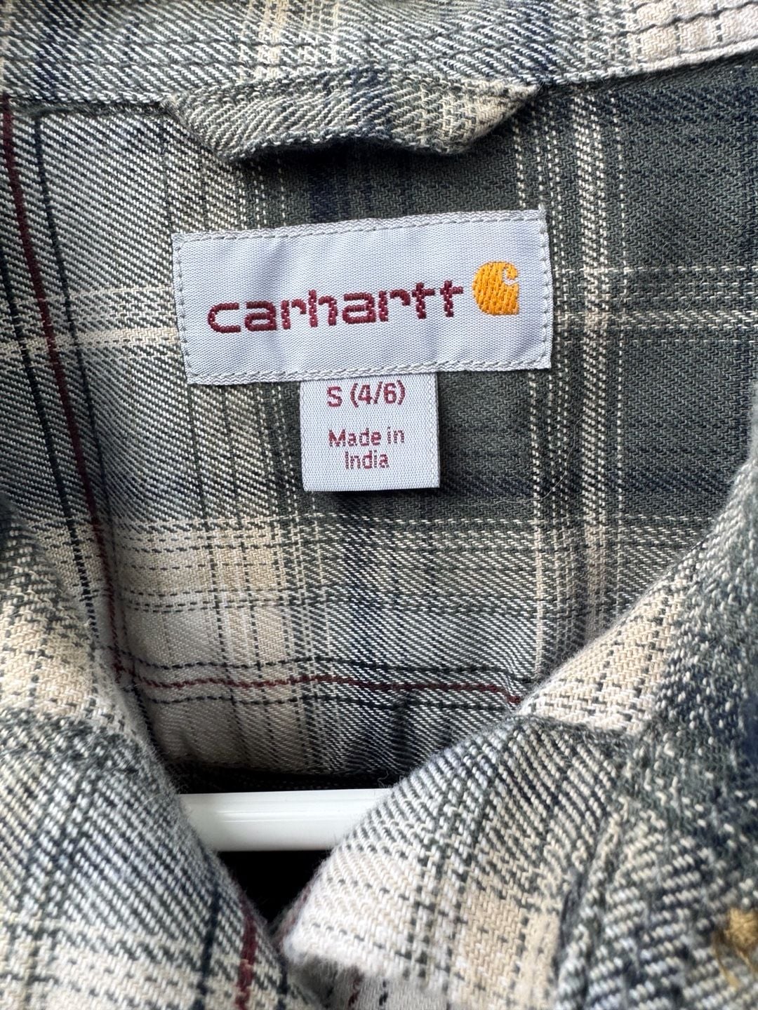 Carhartt Plaid Flannel Button Up Shirt Size S 4/6 Green White 3