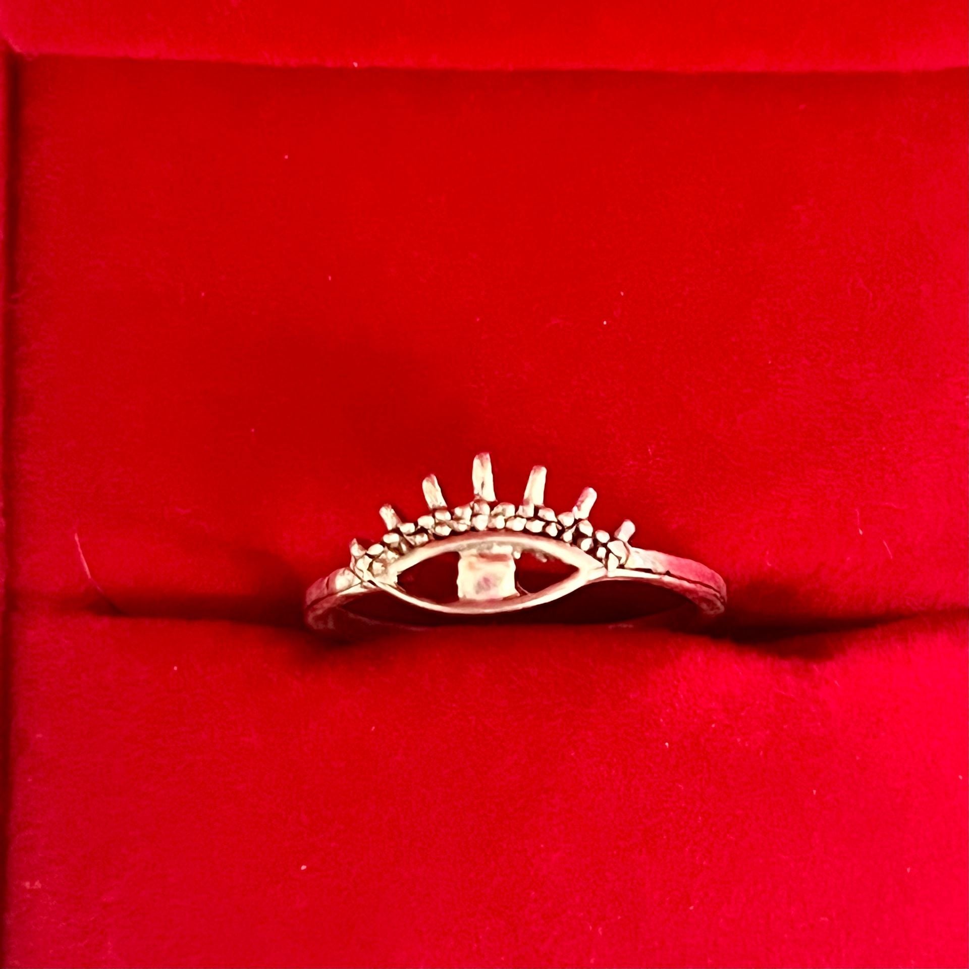 Evil Eye Sunburst Titanium Silver Ring S 2
