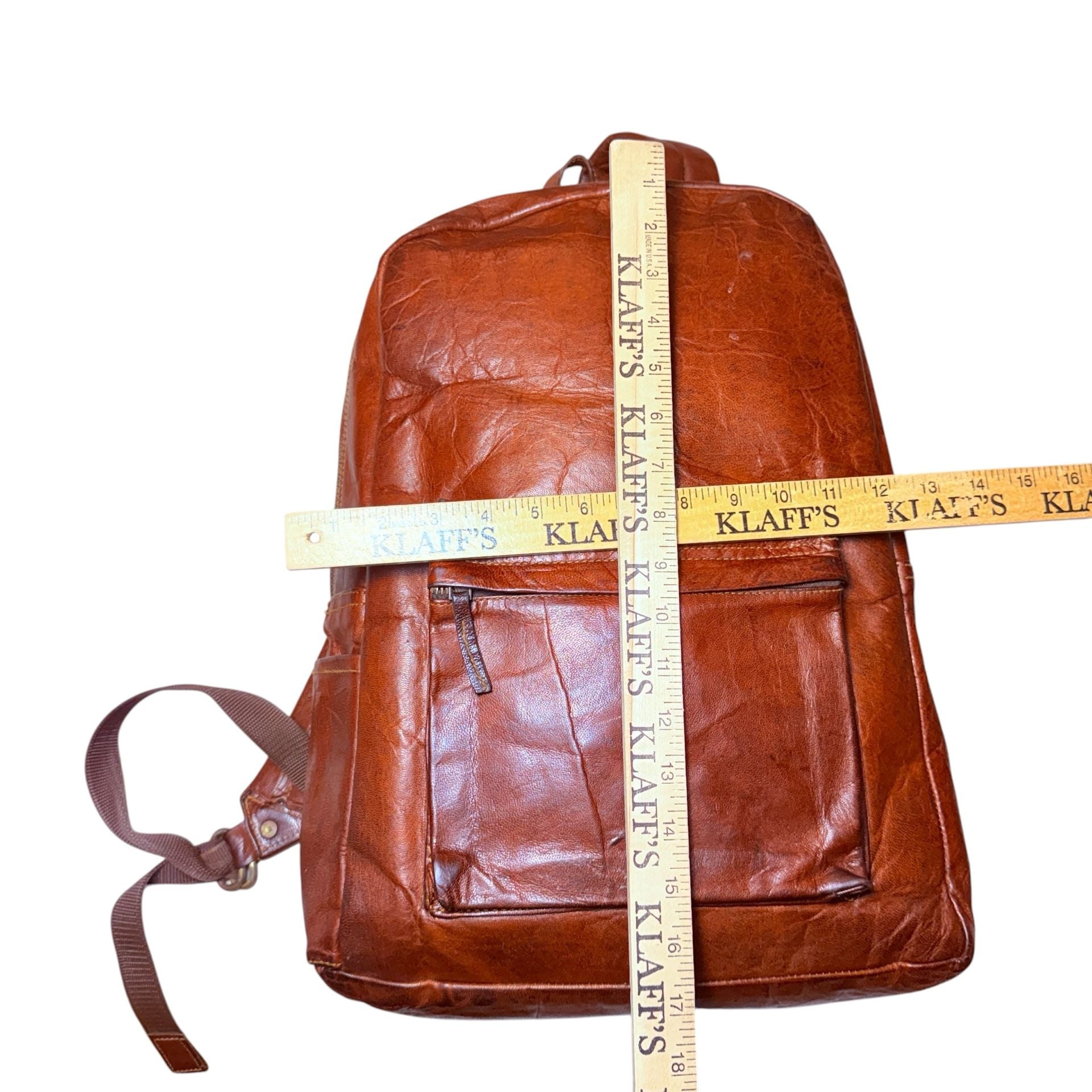 Vintage Brown Leather Backpack Daypack 17 Inch 7