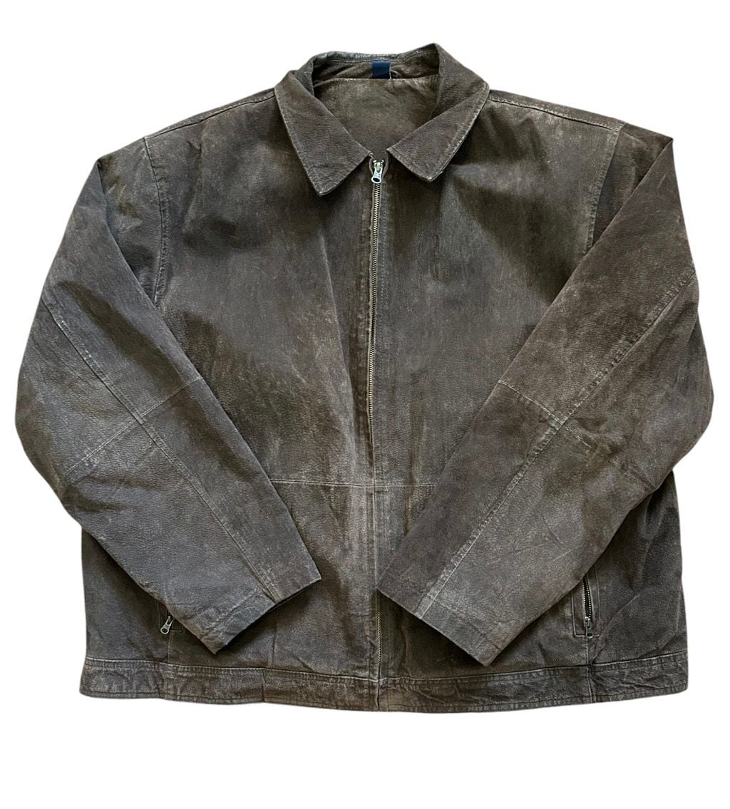 Vintage Y2K Suede Leather Jacket 2X Brown Full Zip 1
