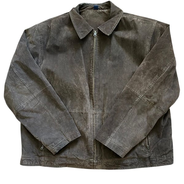 Vintage Y2K Suede Leather Jacket 2X Brown Full Zip