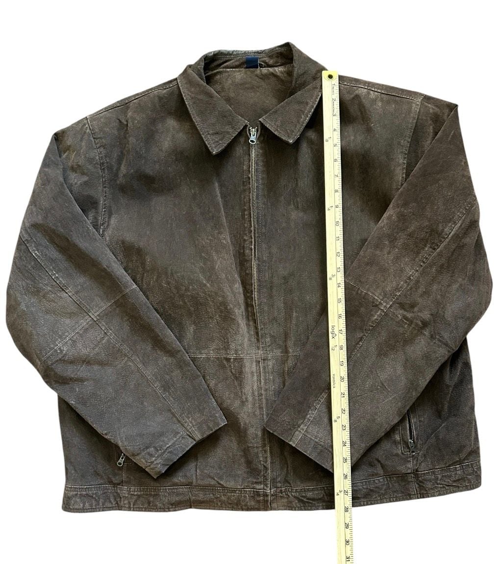 Vintage Y2K Suede Leather Jacket 2X Brown Full Zip 4