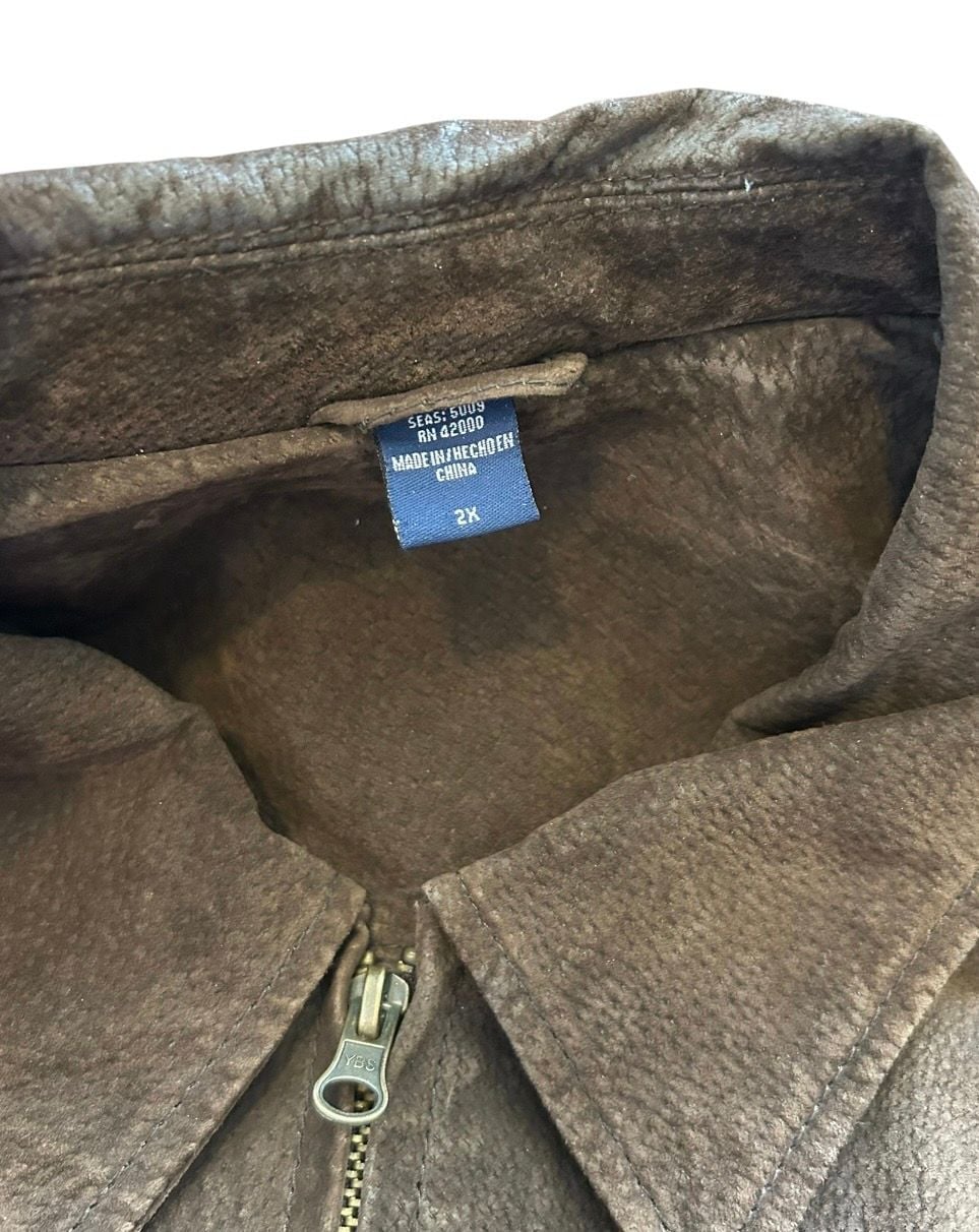 Vintage Y2K Suede Leather Jacket 2X Brown Full Zip 6