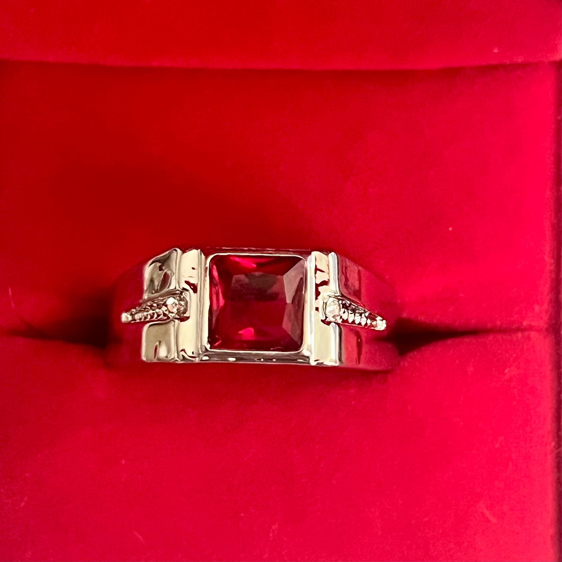 Rylos Men's Ruby And CZ Diamond Titanium Steel Silver Statement Ring Size 13 2