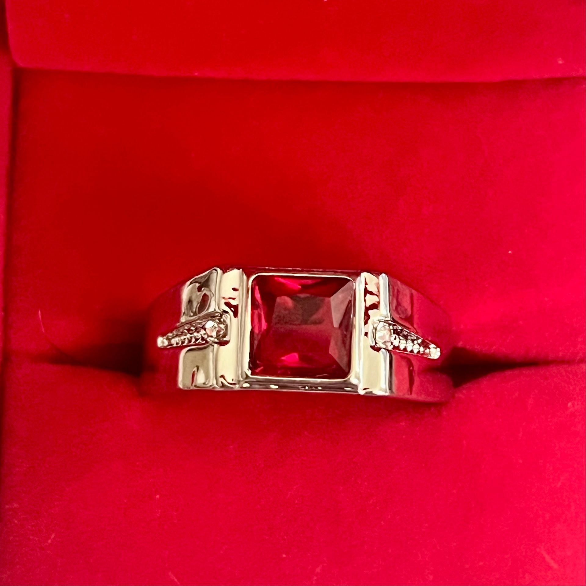 Rylos Men's Ruby And CZ Diamond Titanium Steel Silver Statement Ring Size 13 3