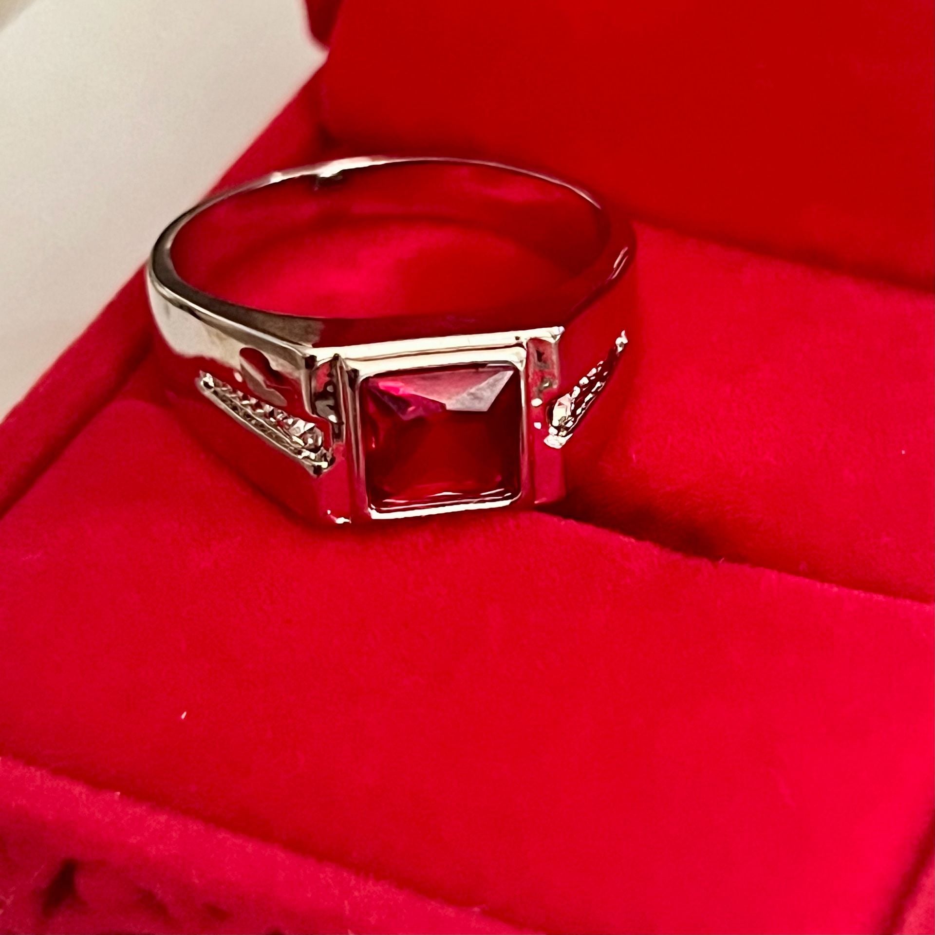 Rylos Men's Ruby And CZ Diamond Titanium Steel Silver Statement Ring Size 13 4