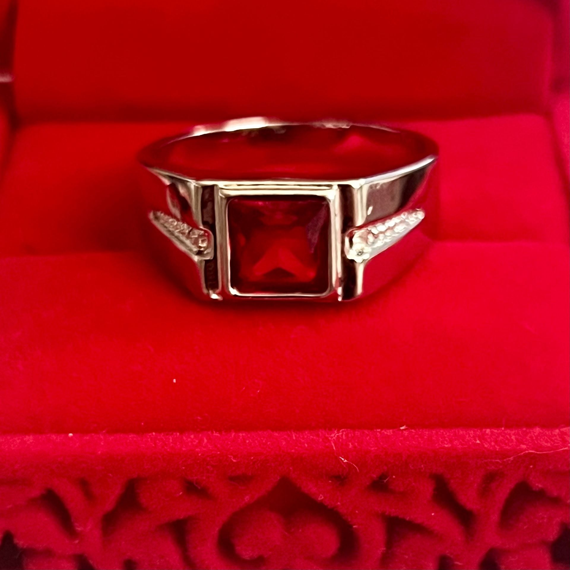 Rylos Men's Ruby And CZ Diamond Titanium Steel Silver Statement Ring Size 13 5