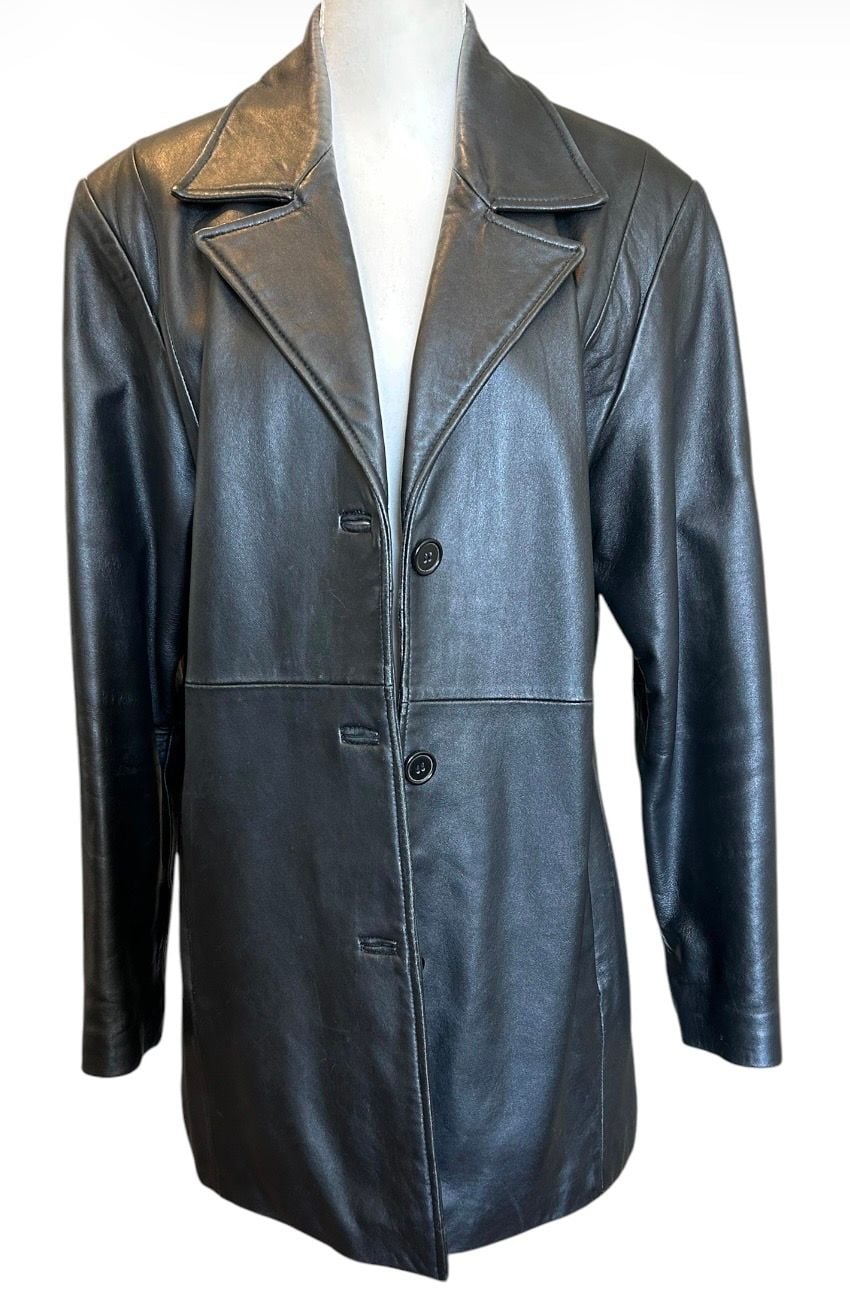 Hillard & Hanson Leather Jacket Size L Black Blazer Coat 2