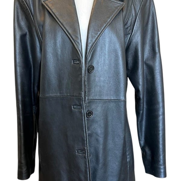 Hillard & Hanson Leather Jacket Size L Black Blazer Coat