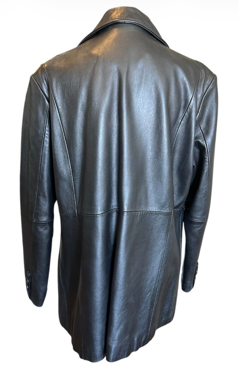 Hillard & Hanson Leather Jacket Size L Black Blazer Coat 3