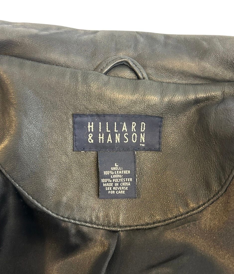 Hillard & Hanson Leather Jacket Size L Black Blazer Coat 4