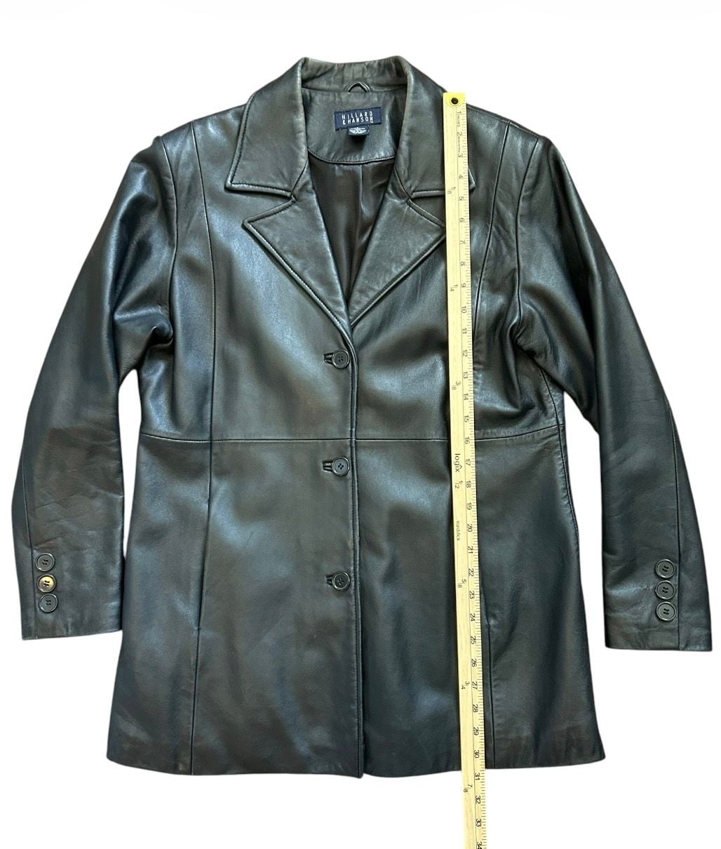 Hillard & Hanson Leather Jacket Size L Black Blazer Coat 5
