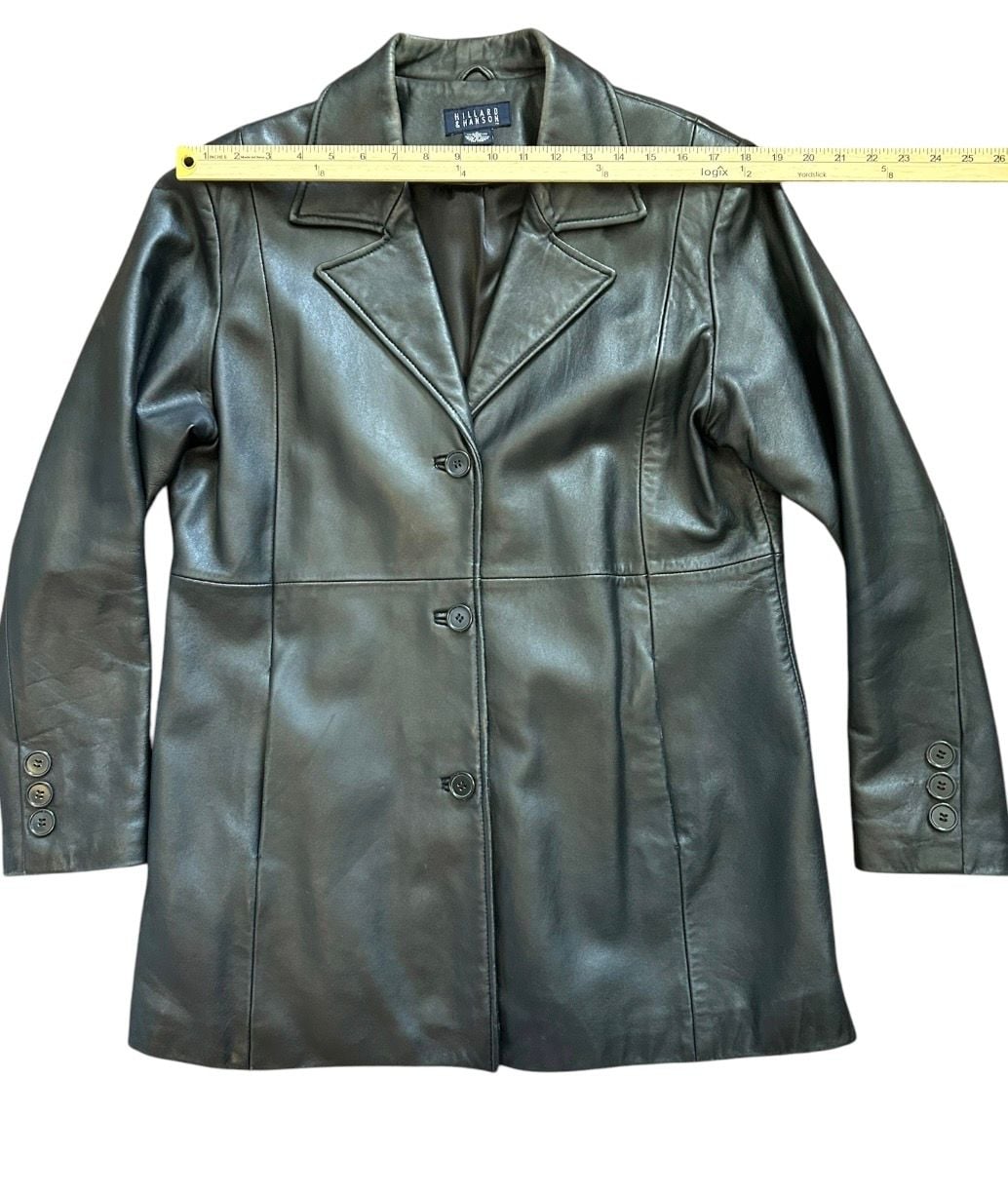 Hillard & Hanson Leather Jacket Size L Black Blazer Coat 6