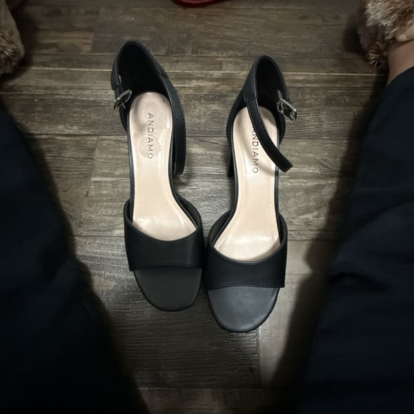 Andiamo Black Heeled Sandals Ankle Strap Dress Shoes