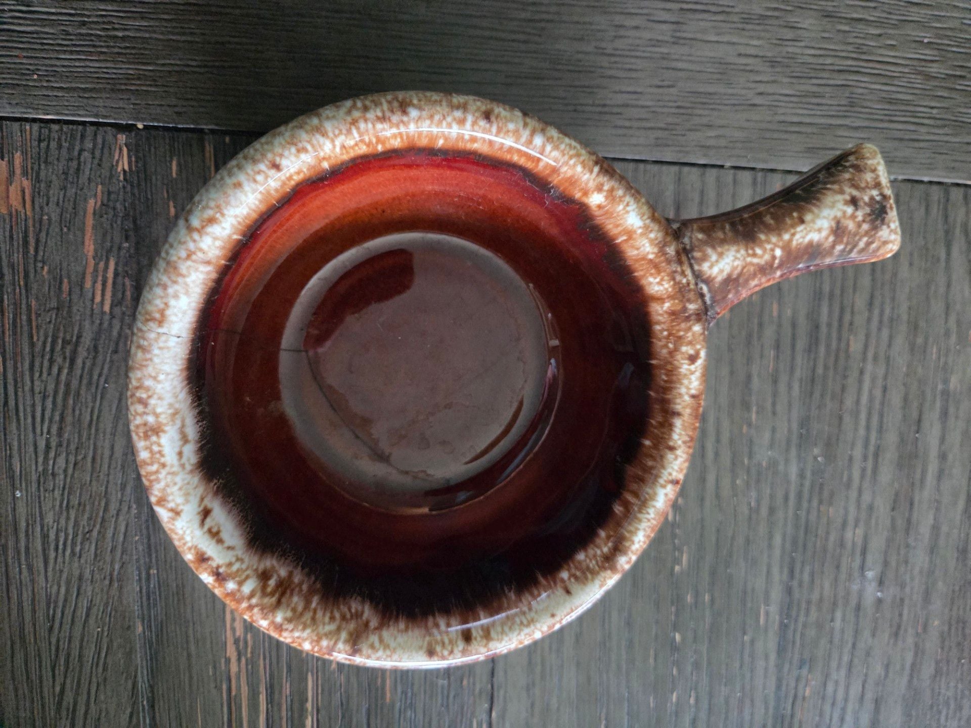Hull Oven Proof USA Brown Drip Glaze Handled Soup Crock Bowl 1