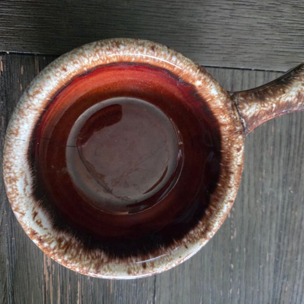 Hull Oven Proof USA Brown Drip Glaze Handled Soup Crock Bowl