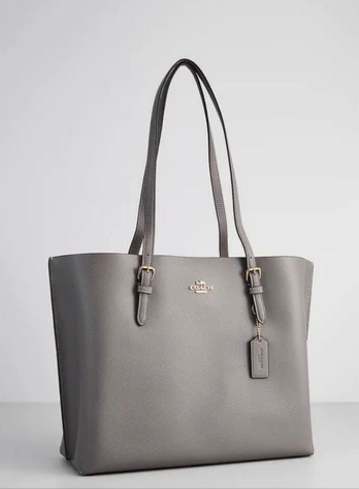 Coach Mollie Large Tote Grey Pebbled Leather Handbag 2