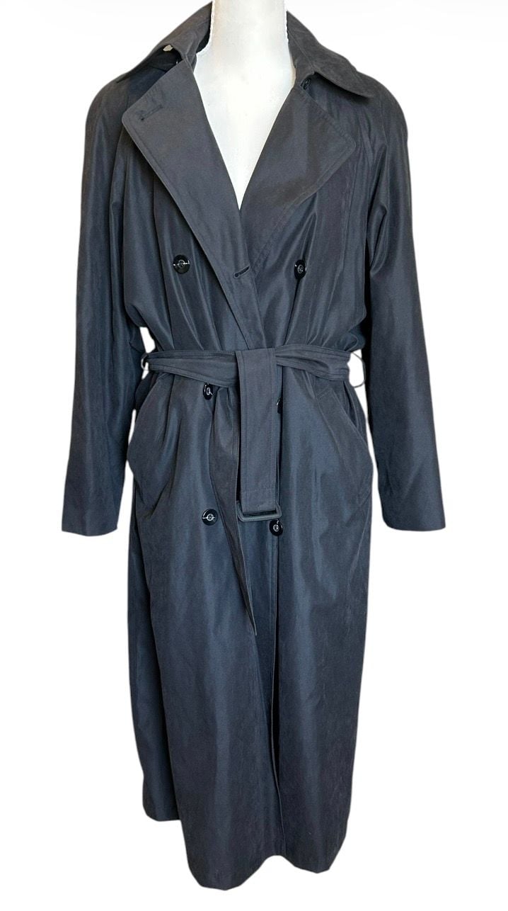 London Fog Limited Edition Trench Coat Size 10 Black Hooded Belted 2
