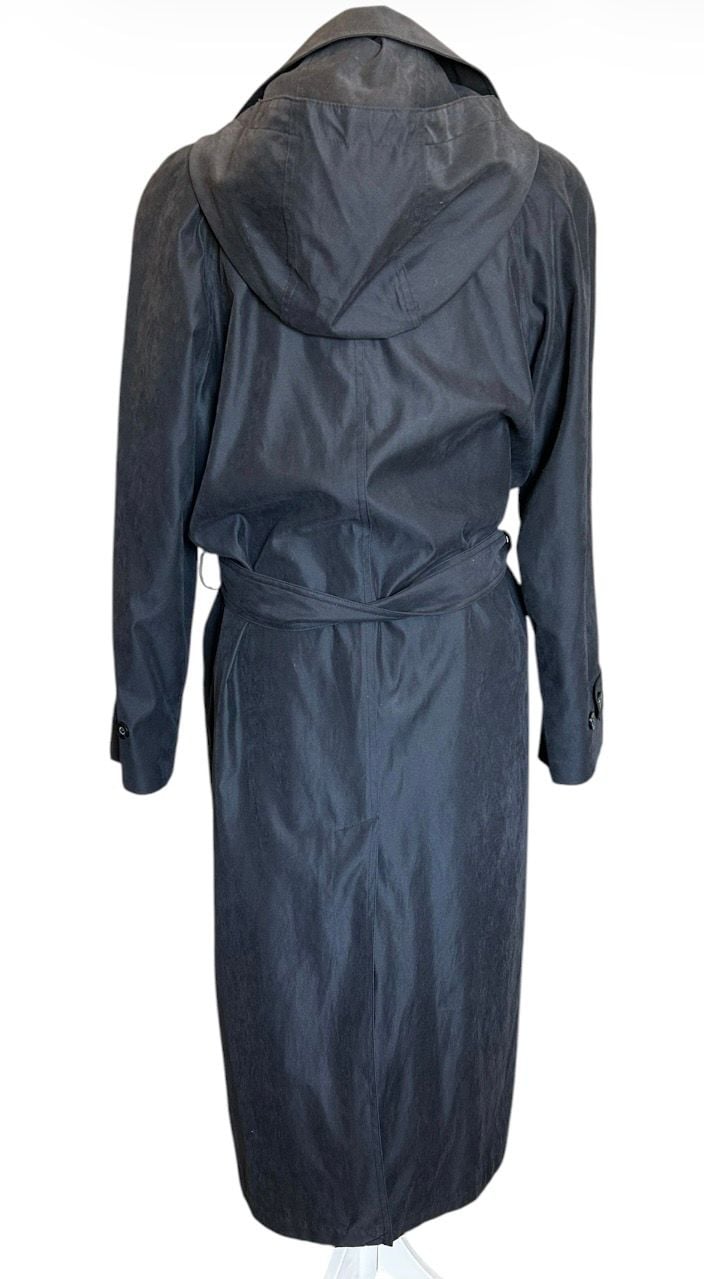 London Fog Limited Edition Trench Coat Size 10 Black Hooded Belted 3
