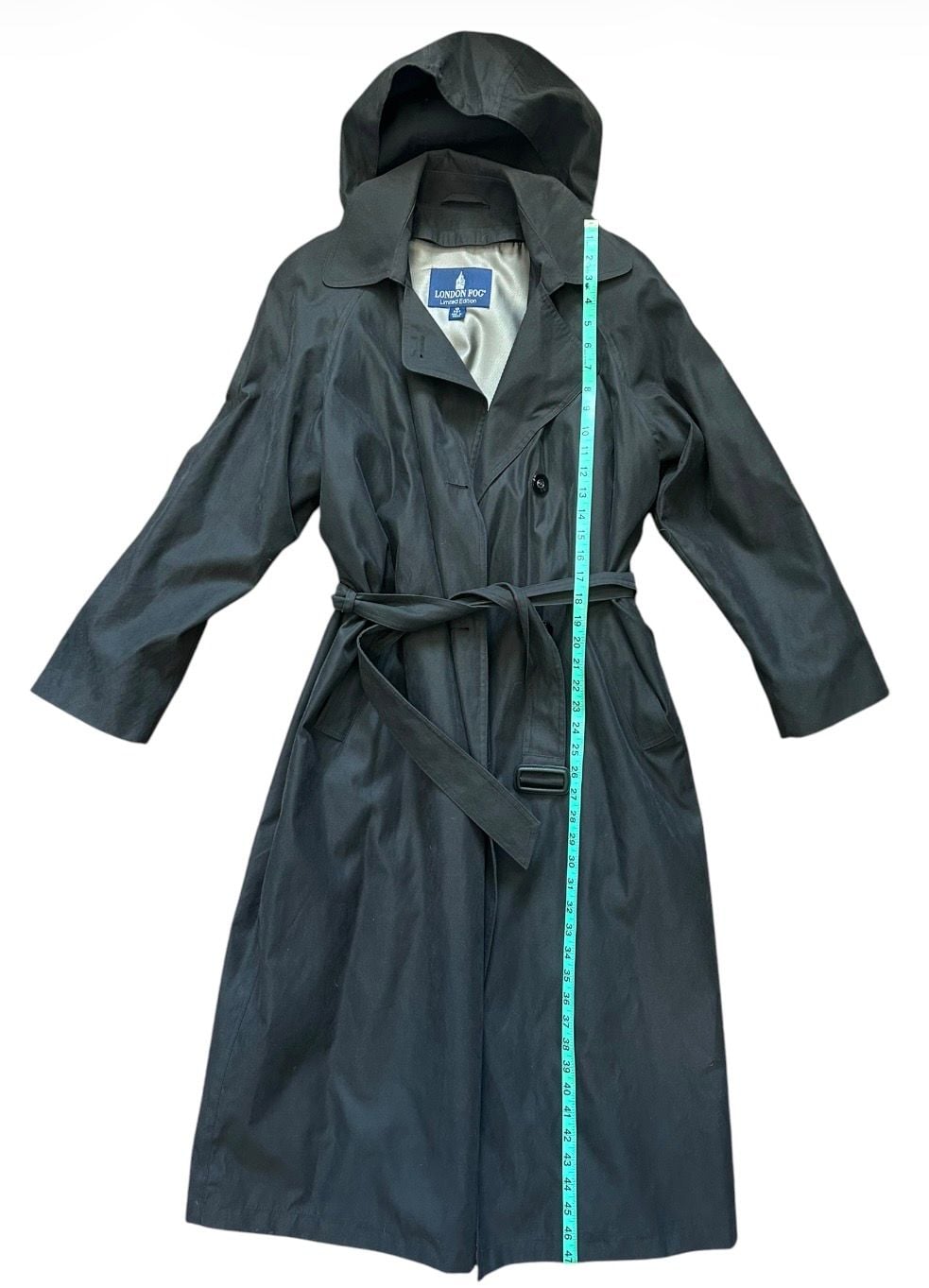 London Fog Limited Edition Trench Coat Size 10 Black Hooded Belted 5