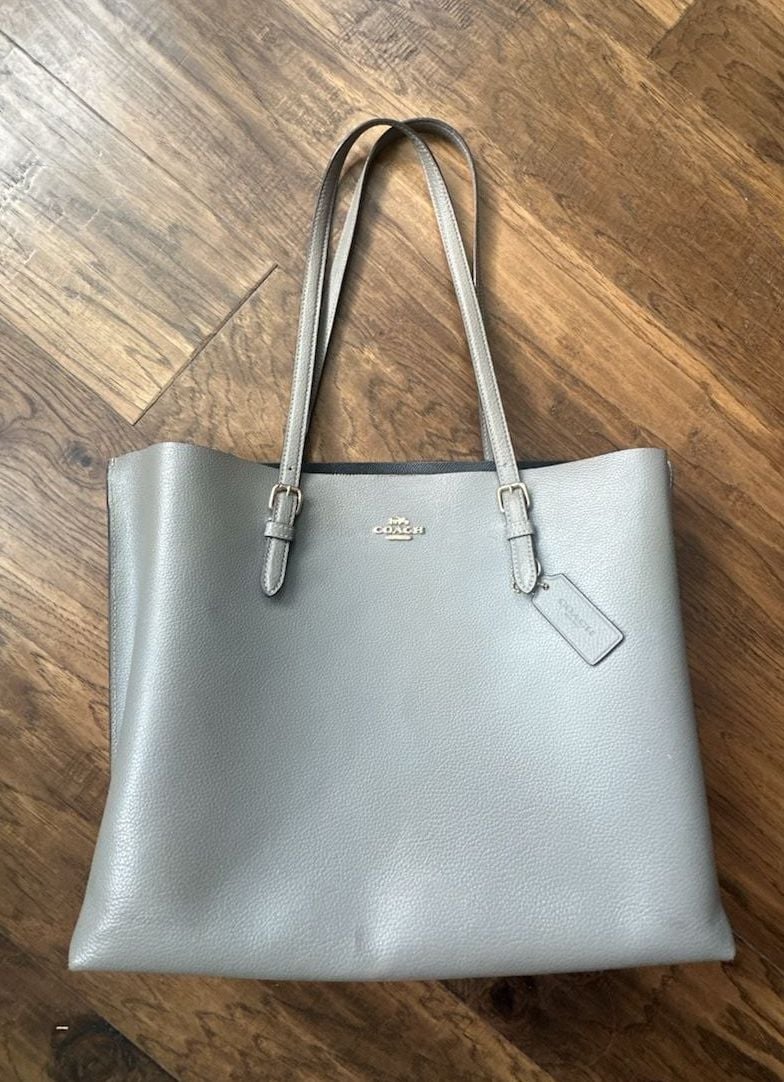 Coach Mollie Large Tote Grey Pebbled Leather Handbag 3