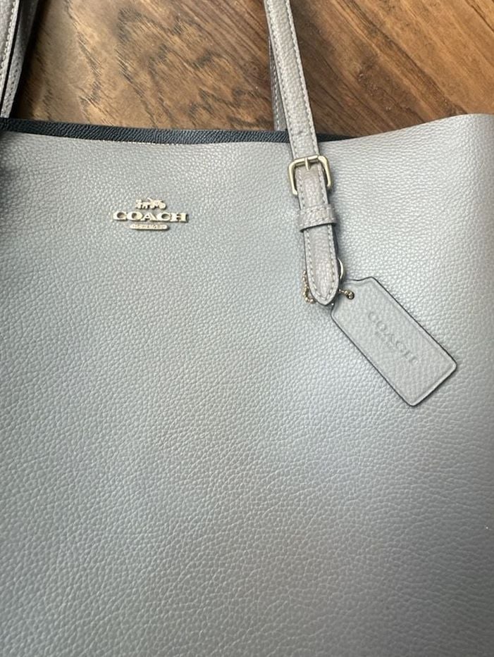 Coach Mollie Large Tote Grey Pebbled Leather Handbag 4