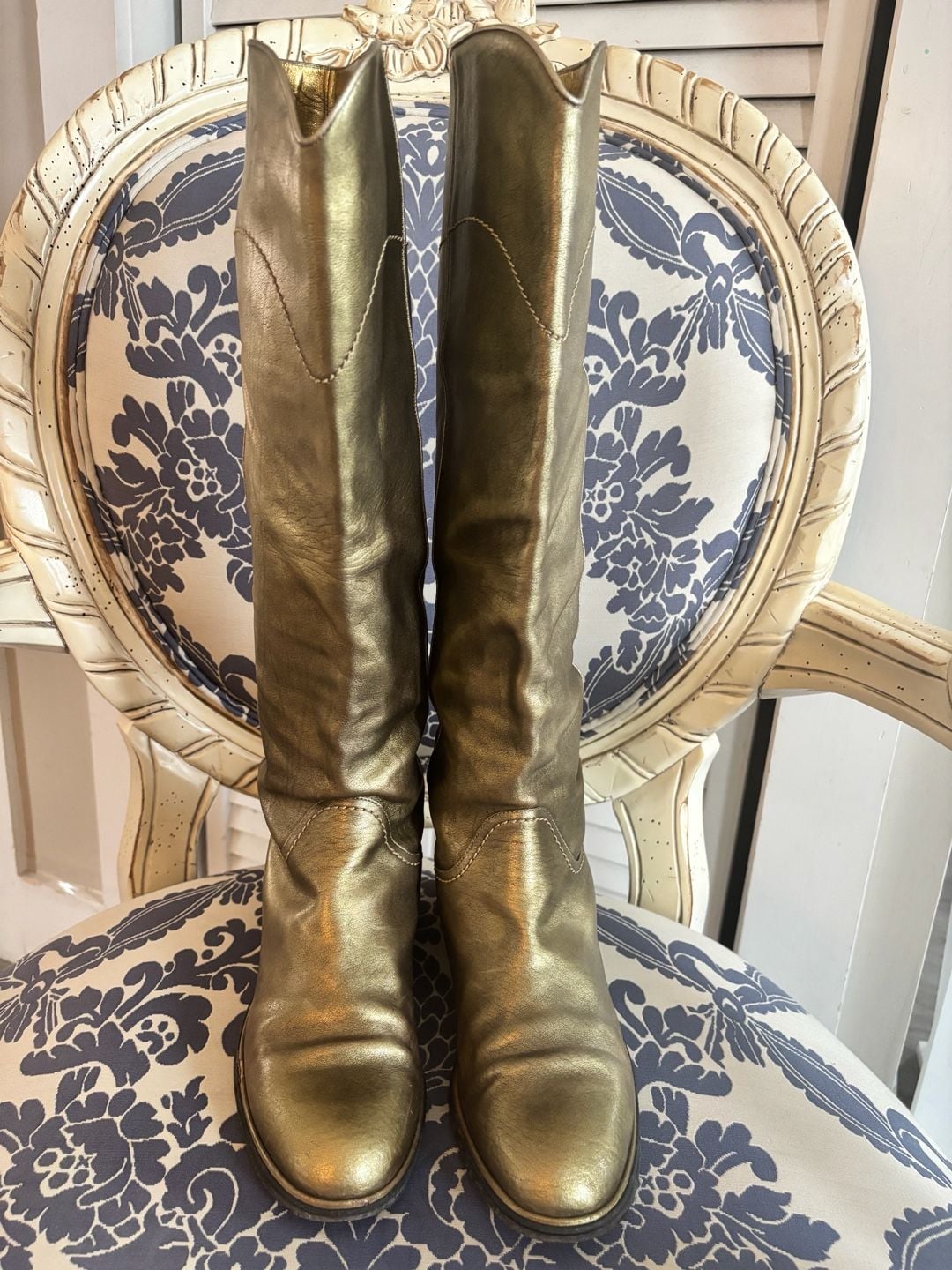 Chanel Metallic Gold Leather CC Tall Boots 4
