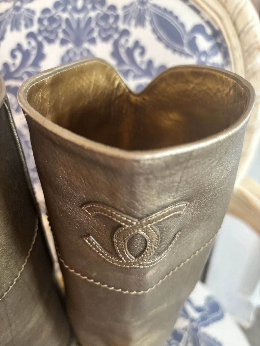 Chanel Metallic Gold Leather CC Tall Boots 5