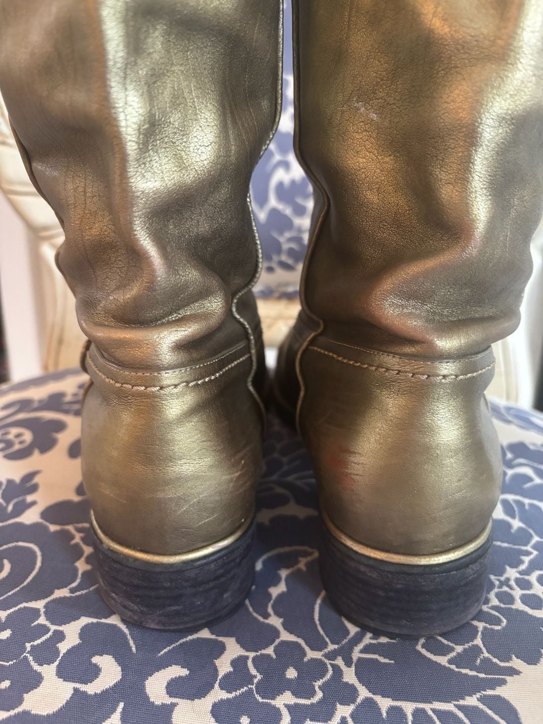 Chanel Metallic Gold Leather CC Tall Boots 7