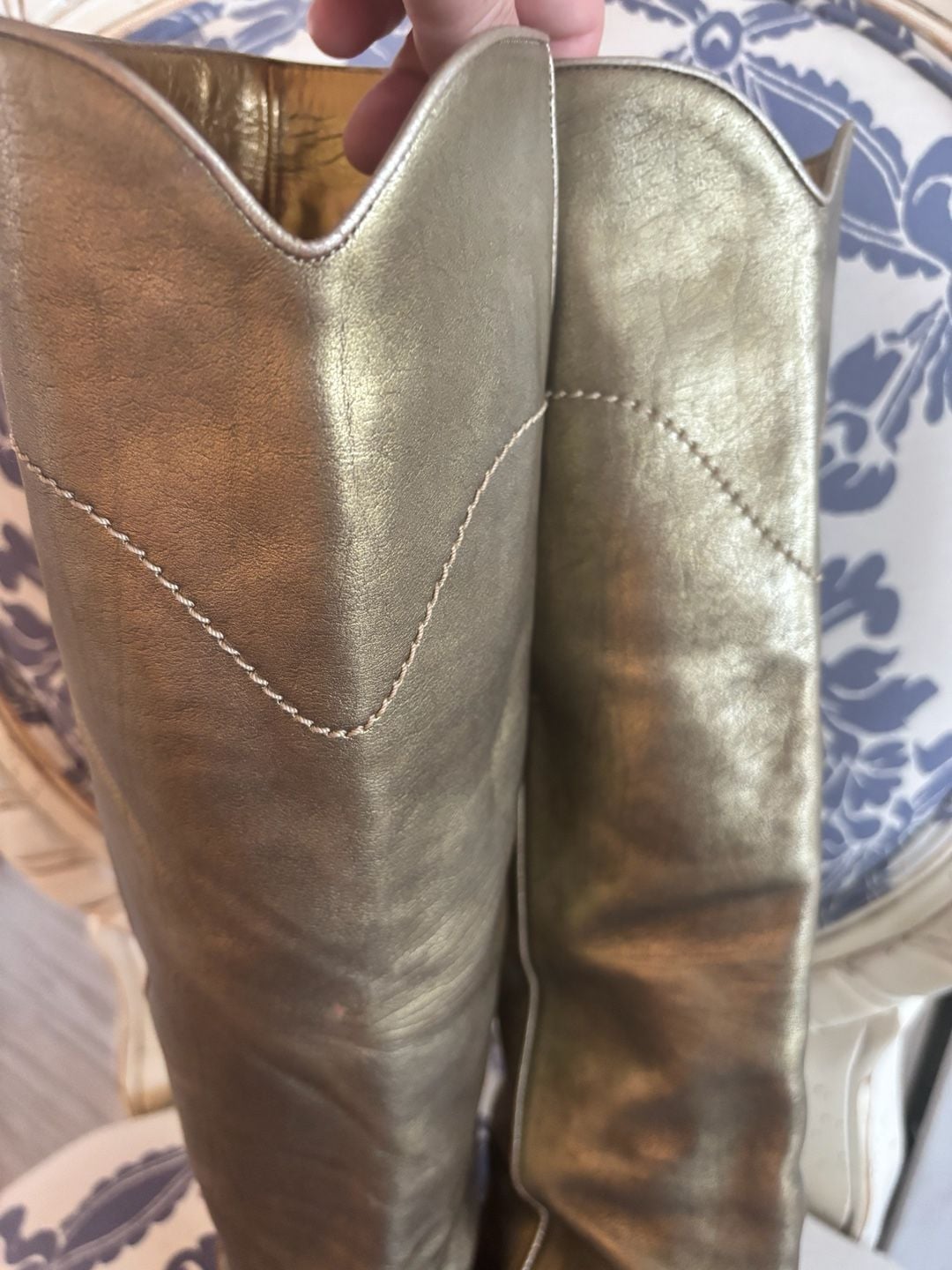 Chanel Metallic Gold Leather CC Tall Boots 8